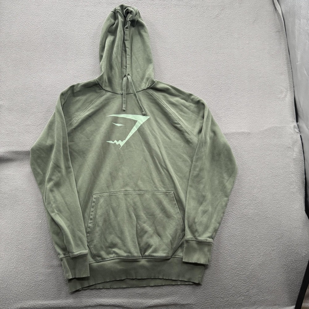 Gymshark Hoodie Mens Large Green Fleece Pullover Sweatshirt Logo Training